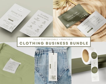 Clothing Branding Package Editable Kit, Custom packaging bundle, Sticker, Box label, Tissue paper, Wrapping custom gift box, Thank you card