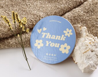 Retro Thank You Sticker Template, Modern Small Business Thank you Label, Business Branding Label, DIY Package Seal, Small business Packaging