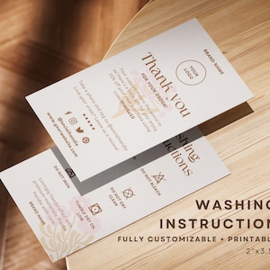 Printable Washing Instructions Card Template, Clothing Care Guide Card, Tshirt Care Instructions, Small Business Wash Tag, Instant Download