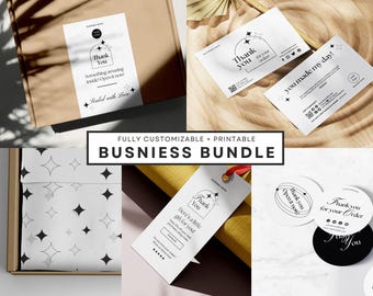Plantillas de marca empresarial, kit de marca DIY, pegatinas, etiquetas de caja, papel de seda, papel de regalo, tarjetas de agradecimiento, marketing empresarial