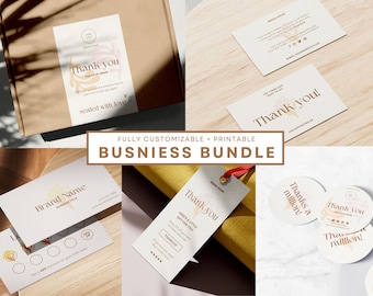 Business branding package editable kit, Custom packaging bundle, Sticker, Box label, Tissue paper, Wrapping custom gift box, Thank you card