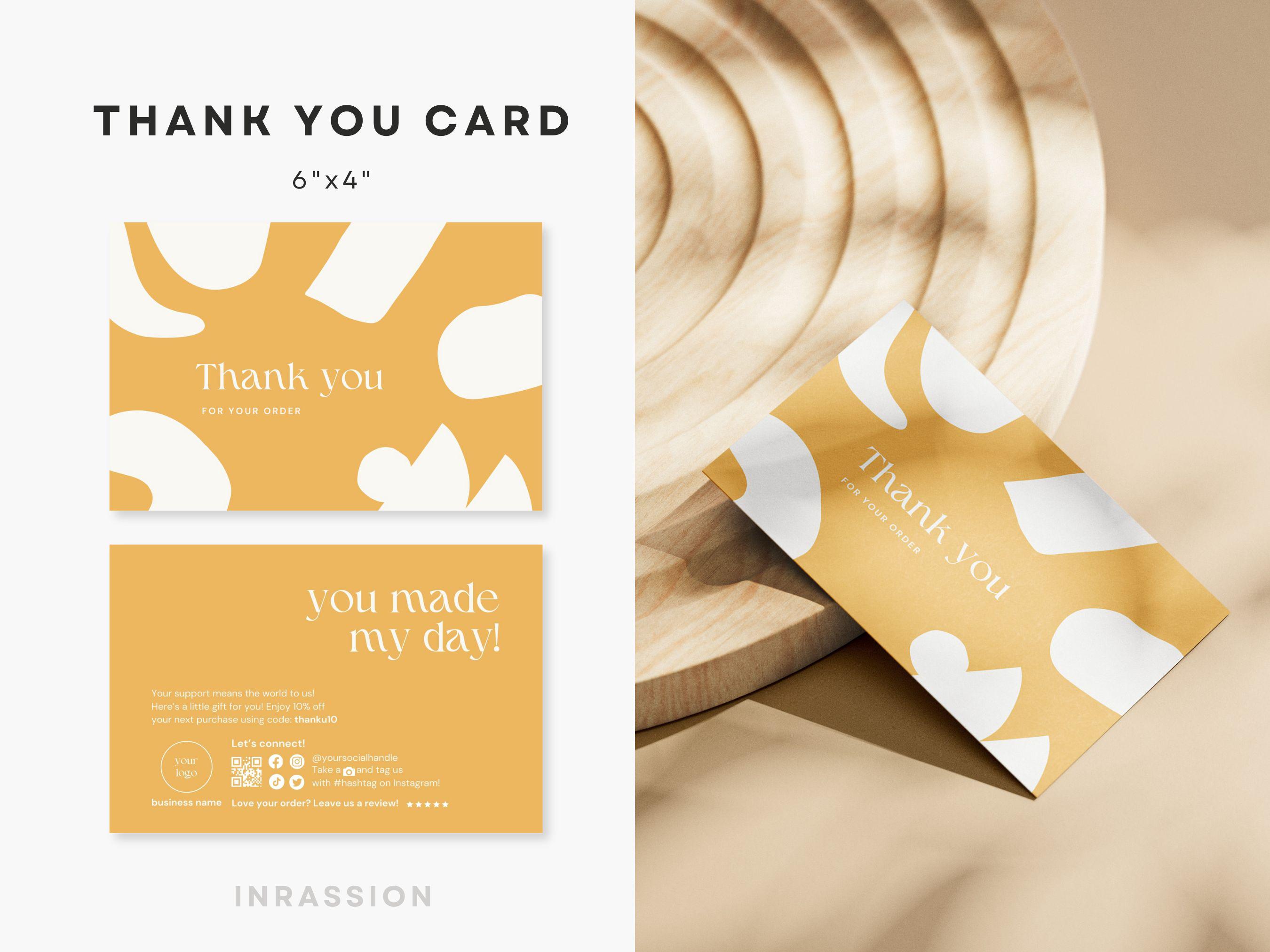 Printable Thank You Card Template, Editable Small Business Thank You ...