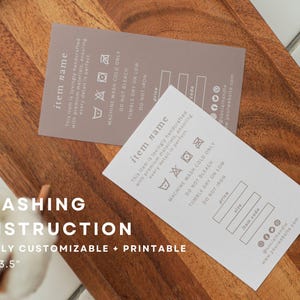 Printable Washing Instructions Card Template, Clothing Care Guide Card, Tshirt Care Instructions, Small Business Wash Tag, Instant Download
