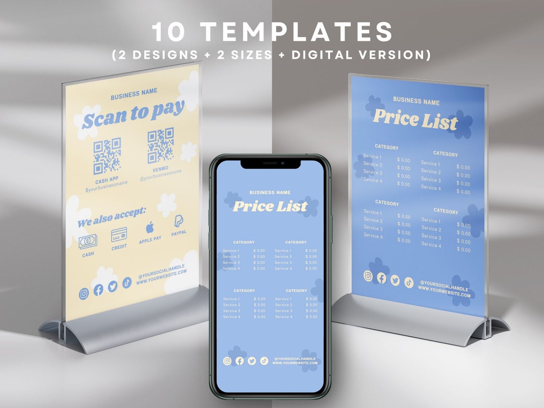 Retro Small Business Price List Template, Boho Printable Payment Sign ...