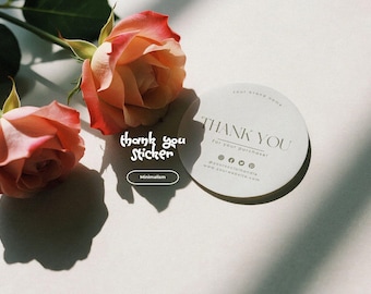Minimalist Thank You Sticker Template, Thank you Label Template, Editable Round Box Seal, Business Branding Small business Packaging, Canva