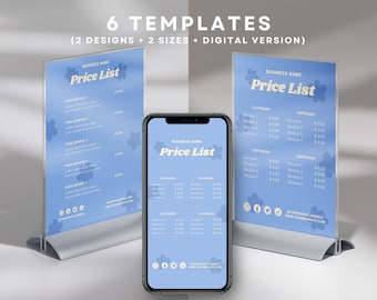 Retro prijslijstsjabloon, bewerkbare prijsbord Canva-sjabloon, afdrukbaar prijsblad, prijsgids, direct downloaden, retro prijsgids