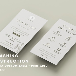 Printable Washing Instructions Card Template, Clothing Care Guide Card, Tshirt Care Instructions, Small Business Wash Tag, Instant Download