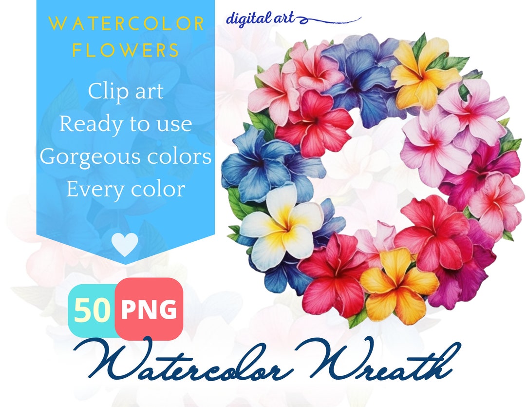 Watercolor Flower Wreaths - Watercolor Clipart - 50 High Quality PNG ...