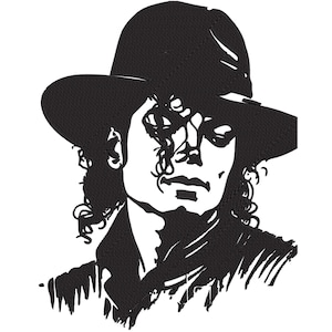 Puede incluir: Ilustración en blanco y negro de una persona con sombrero fedora. El retrato presenta sombreado y resaltado detallados, destacando los rasgos faciales y el cabello rizado. El diseño es una representación gráfica.