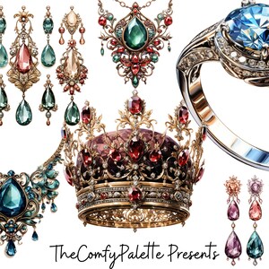 Elegant Watercolor Majestic Jewelry- Set of 16 Clipart Bundle on ...