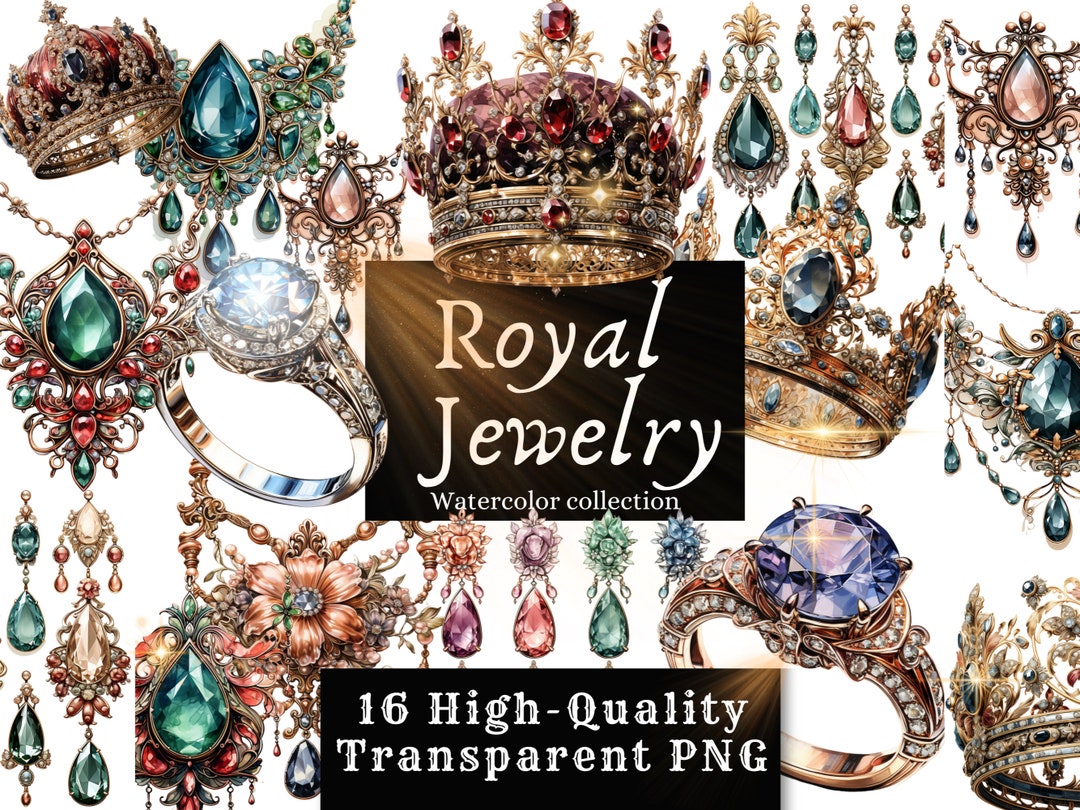Elegant Watercolor Majestic Jewelry- Set of 16 Clipart Bundle on ...
