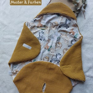 Manta envolvente para silla de coche de bebé (Maxi Cosi) / piqué waffle con animales del bosque / animales de la jungla / estrellas / flores y mucho más. (compilación individual)