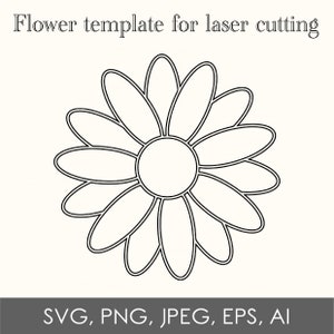 Daisy flower svg for laser cutting software cricut, Daisy outline, Daisy clipart, Daisy line art Svg, Png, Jpeg, Ai, Eps and Dxf included
