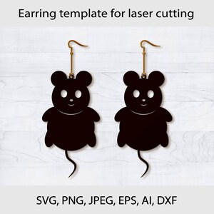 Mouse earring SVG, Mouse earring laser cut template, cute earring laser file, Cute earring laser file, Animal earring svg for laser cut