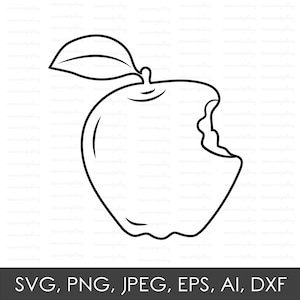 Apple SVG meia mordida, arquivo vetorial transparente da Apple, clipart da Apple, arte de linha da Apple, ícone da Apple, Apple Cricut,