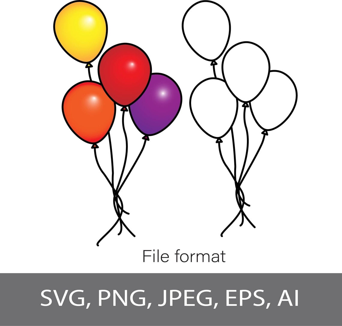 Balloon Svg Clipart, Balloon Bundle of Line Art Colored Balloons for ...
