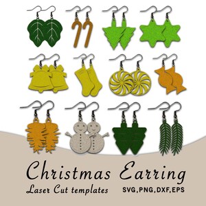 Earring SVG Bundle for christmas Laser Cut templates, Christmas ornaments vector file for cricut