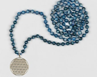 Blue Kyanite Mala Necklace Kyanite Beads Mala Beads Spiritual Awakening Mala Necklace Jewelry High Quality Mala Flower of Life Mala Bead