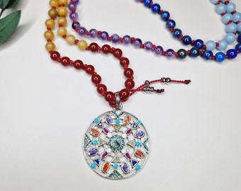 Collier Chakra Mala, perles de prière, pierres précieuses, bijoux en perles, cadeaux pour elle, chakra en cristal, guérison de l'énergie, équilibrage de l'énergie, bijoux chakra, perles zen