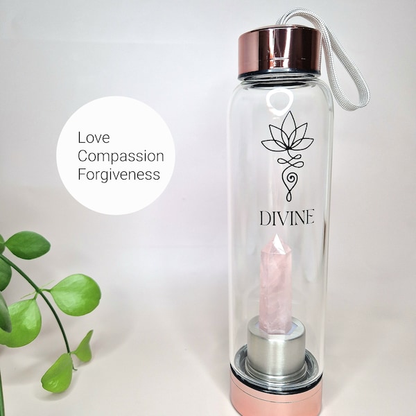 Rose Quartz Crystal Water Bottle Crystal Infused Water Bottle Healing Gemstone Water Bottle Quartz Crystal Bottle Christmas Gift Idea Woman