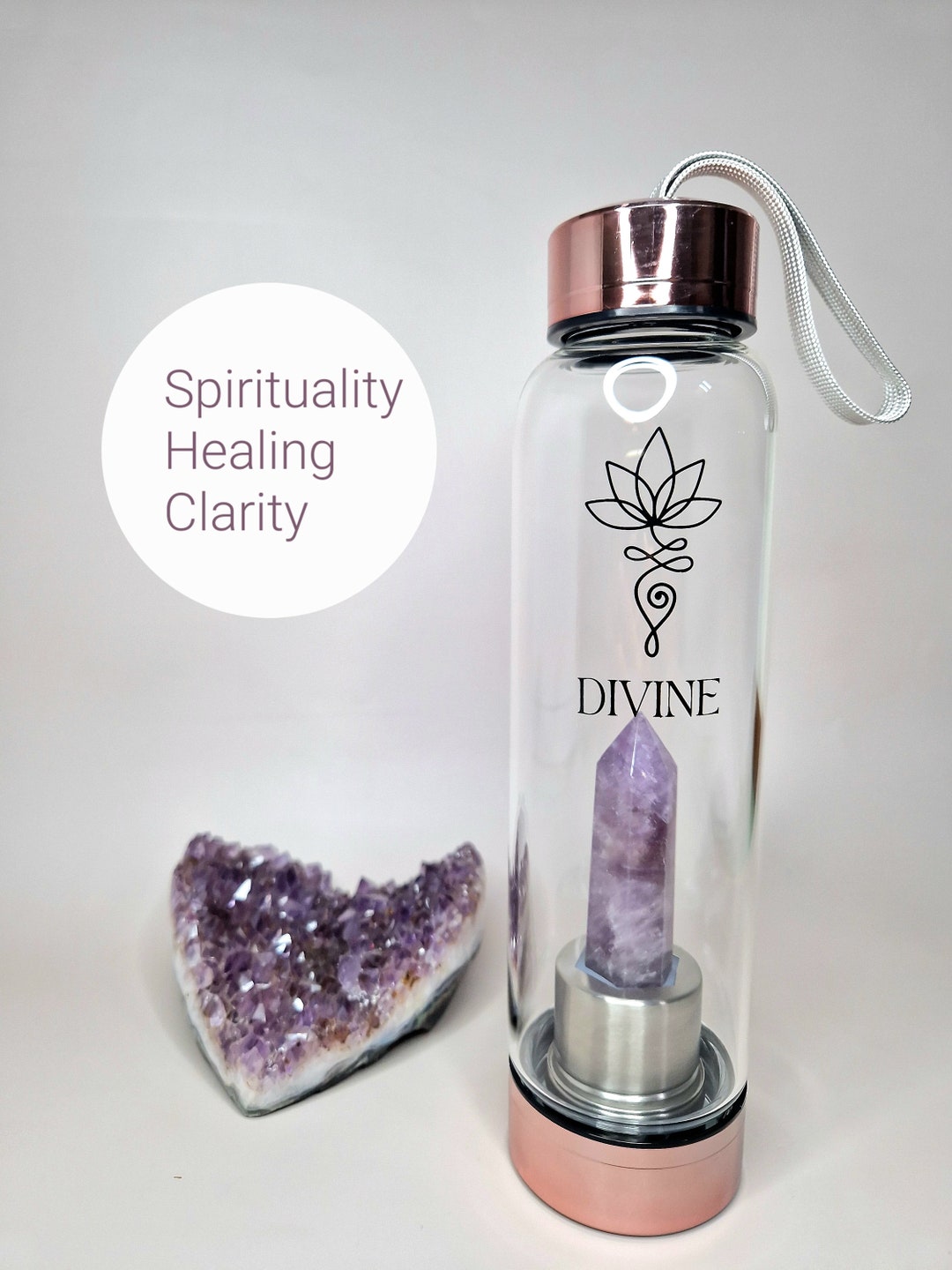 Amethyst Gemstone Water Bottle Crystal Infused Water Bottle Amethyst