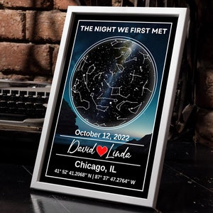 Benutzerdefinierte Sternenkarte Jahrestagsgeschenk für Paare, personalisierte The Night We Met Plaque mit gerahmtem Glas, Namensschild für Paare mit Datum