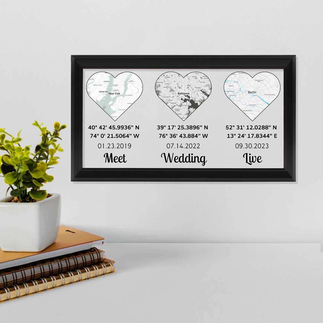 Personalized Gift for Couple, Custom Framed Map Heart Plaque, Romantic ...