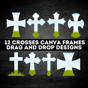 12 Kreuze Canva Frames Bundle, Ostern Christian Clipart Gothic, Keltische, Lateinische, Maltesische Kreuzformen, Designs Silhouetten Sublimieren Religion