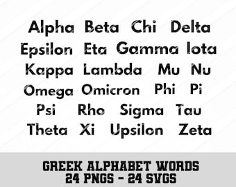 Greek Alphabet Words Set - 24 PNG & SVG Files - Commercial Rights, Sorority Fraternity Sublimation, Print on Demand, Sorority Alpha Doodle