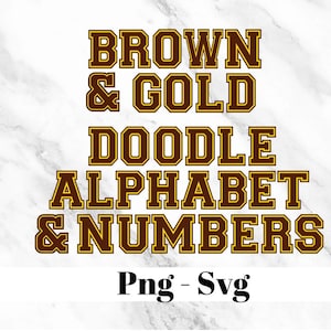 Alfabeto garabato marrón y dorado, letras universitarias Alphadoodle, PNG, SVG, sublimación, diseños de impresión a pedido, fraternidad de hermandad, Big Little