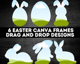 6 Easter Canva Frames Bundle, Bunny and Egg Shapes Photo Templates, Christian Clipart, Drag and Drop Designs, Silhouettes Digital Downloads