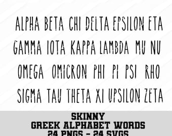 Skinny Greek Alphabet Words Set 24 PNG & SVG Files Commercial Rights, Sorority Fraternity Sublimation, Print on Demand, College Alpha Doodle