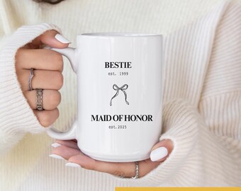 Maid Of Honor Proposal Coquette Mug, Custom Est Year Bridal Party Gift, Personalized Bestie Coffee Cup, Sister Matron Of Honor Wedding Gift