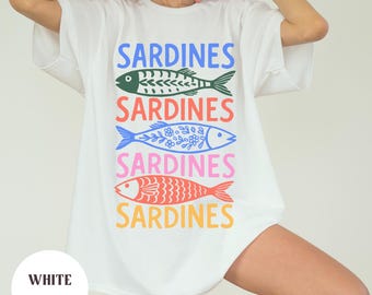 Tinned Fish Shirt, Sardine Fish Comfort Colors Tee, Funky Graphic Ocean Shirt, Retro Beach Shirt, Coastal Summer Gift for Her