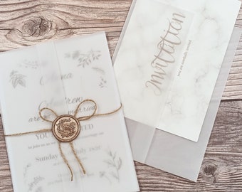 Pre-folded Vellum Jacket and Wax Seal Set - Sized for 5"x7" Invitations, A7/A6/Square Vellum Sleeve, Vellum Wrap, Translucent Vellum