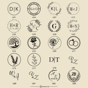 May include: A sheet of paper with 12 different black and white circular designs. Each design features a unique combination of letters, numbers, and symbols. The designs are labeled with the letters U and a number. The text "Save the Date" appears in one of the designs.