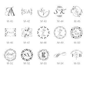 May include: A set of 15 different rubber stamps featuring various designs, including initials, names, dates, and floral motifs. The stamps are arranged in a grid pattern on a white background.