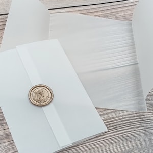 Pre-folded Vellum Jacket and Wax Seal Set Sized for 5x7 Invitations, Vellum Sleeve, Vellum Wrap, Translucent Vellum, Cut Into Any Size image 10