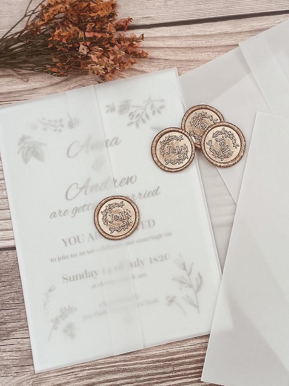 Pre-folded Vellum Jacket and Wax Seal Set - Sized for 5"x7" Invitations, Vellum Sleeve, Vellum Wrap, Translucent Vellum, Cut Into Any Size
