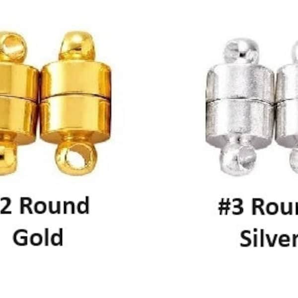 Gold, Rose Gold or Silver Round Strong Magnetic Rhodium end Clasps Connectors for Jewelry Accessories, DIY Bracelets, Necklaces and more.