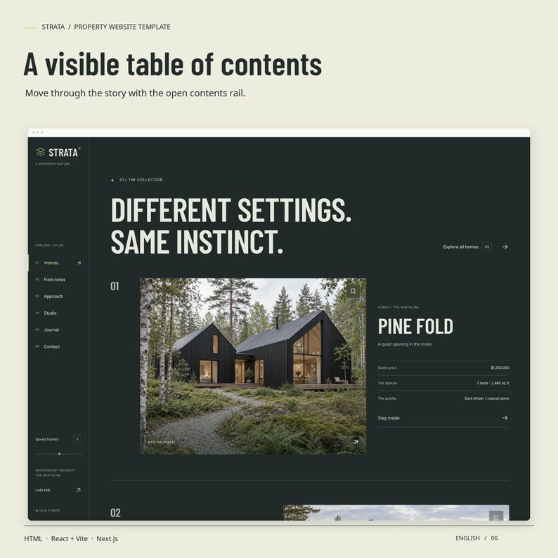 STRATA HTML navigation view: a visible table of contents. Move through the story with the open contents rail.