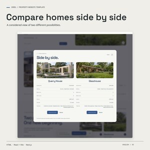ORIEL signature feature in use: compare homes side by side. A considered view of two different possibilities.