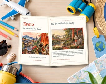 Kyoto Adventure Book for Kids, 16-Page Illustrated Travel Activity, Editable PPTX and PDF
