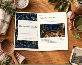 Recipe Book Template: Recipe Constellation, 20 Editable Family Story Pages, PPTX and PDF