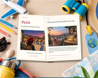 Paris Adventure Book for Kids, 16-Page Illustrated Travel Activity, Editable PPTX and PDF