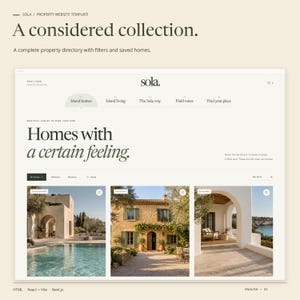 SOLA HTML property collection with included property imagery, filters and saved-home controls.