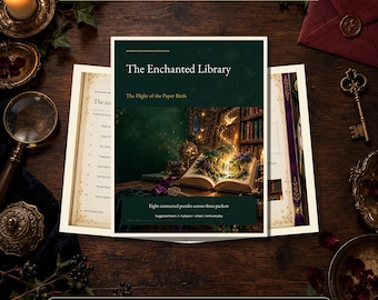 Printable Escape Room | The Enchanted Library Fantasy Mystery | 8 Puzzles + Host Guide