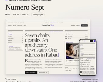 Numero Sept Editorial Salon Template | HTML, React & Next.js