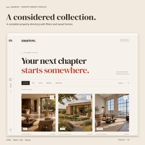 MORROW HTML property collection with included property imagery, filters and saved-home controls.