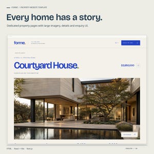 A dedicated FORME HTML property page showing the property image, title, guide price and enquiry button.